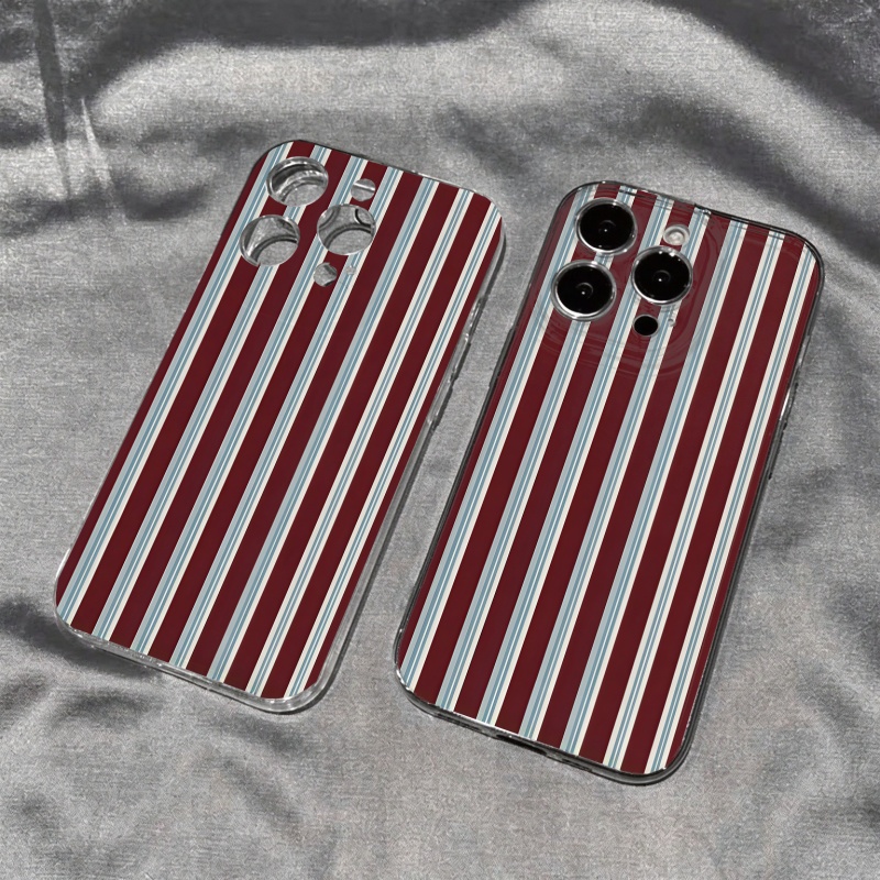 Apple Iphone 15 Pro Max - Bordo Mavi Çizgili Desenli Yumuşak Telefon